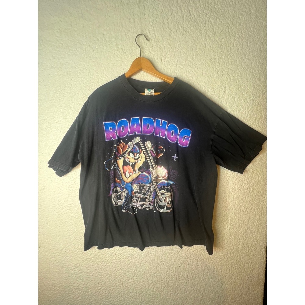 Vintage Roadhog Taz Tasmanian Devil Biker T-Shirt XXL Black Looney Tunes 90s‎